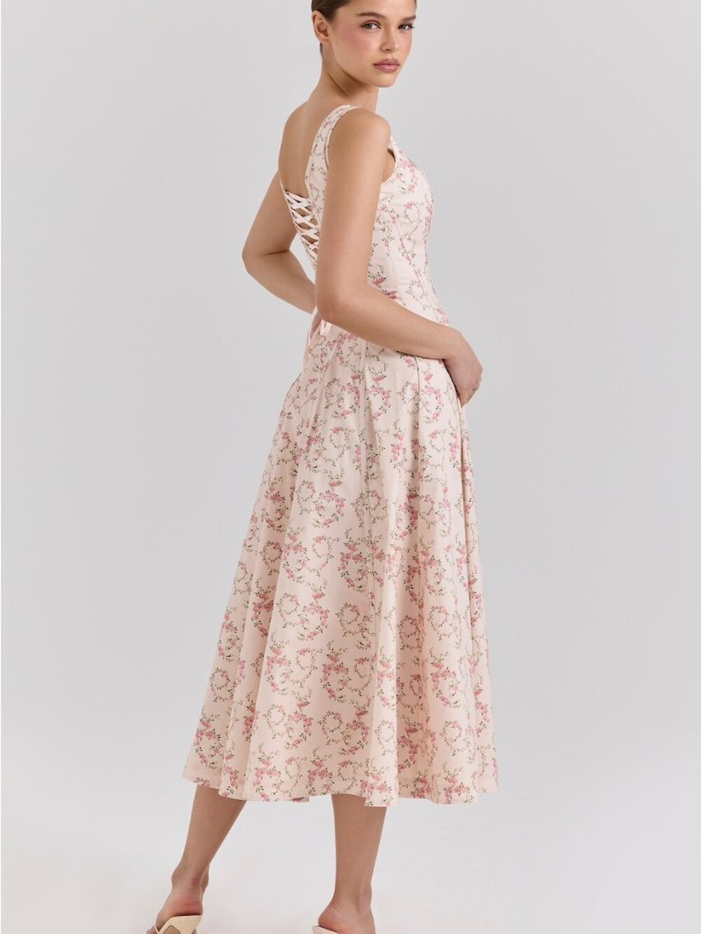House of CB Mariabella Cream Floral Print Cotton Midi Sun Dress Size Small NWT - Picture 9 of 12